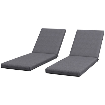 Set of 2 Sun Lounger Seat Cushions with Attachment Straps for Garden - 190.5L x 58.4W x 7H cm Gray