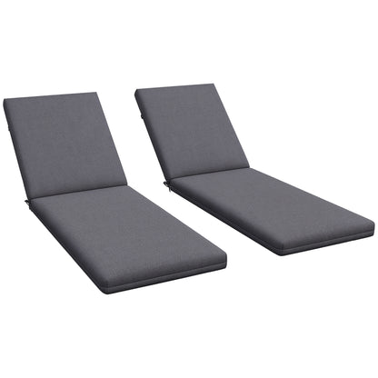 Set of 2 Sun Lounger Seat Cushions with Attachment Straps for Garden - 190.5L x 58.4W x 7H cm Gray