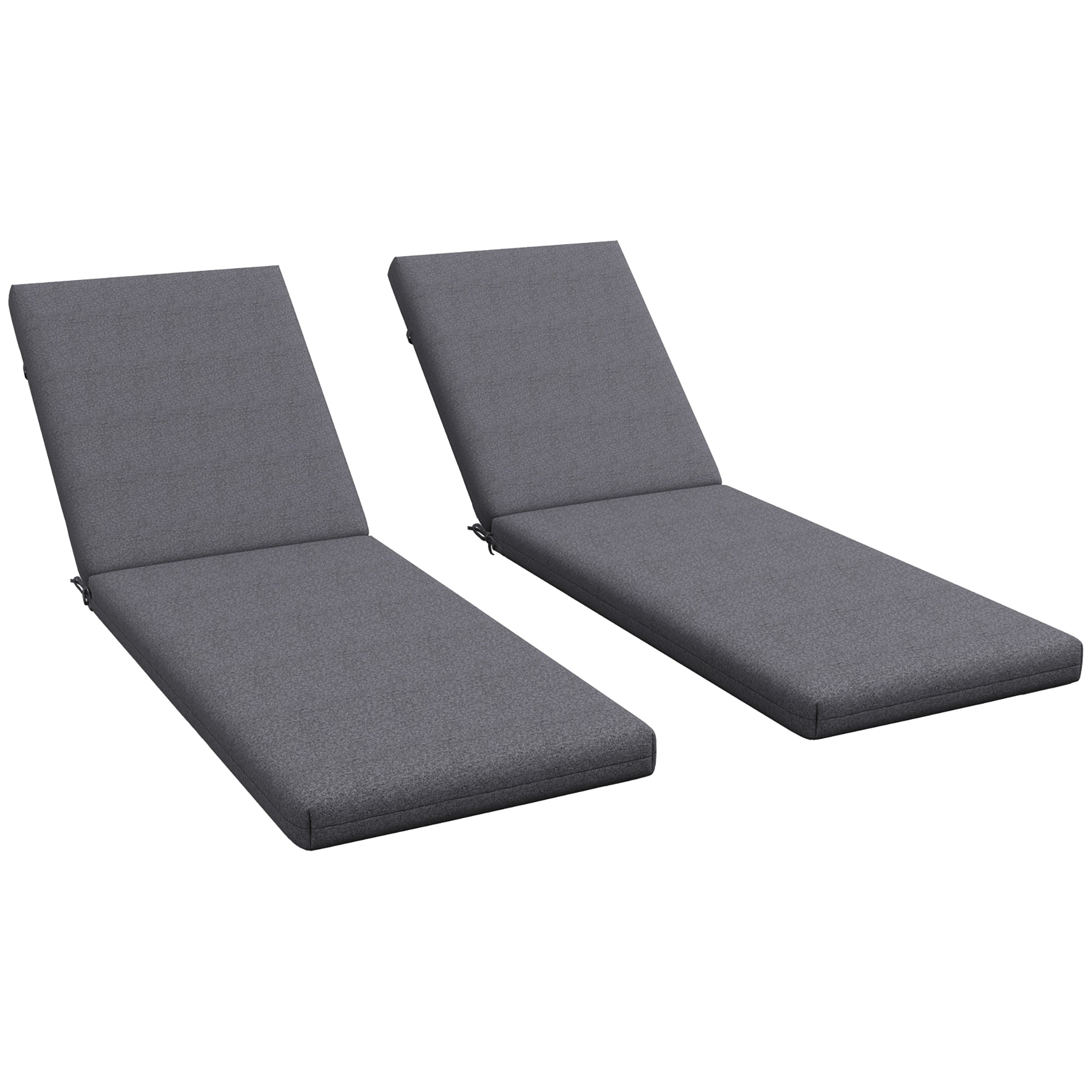 Set of 2 Sun Lounger Seat Cushions with Attachment Straps for Garden - 190.5L x 58.4W x 7H cm Gray