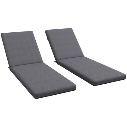 Set of 2 Sun Lounger Seat Cushions with Attachment Straps for Garden - 190.5L x 58.4W x 7H cm Gray