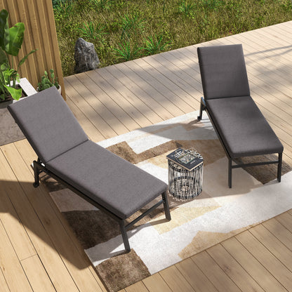 Set of 2 Sun Lounger Seat Cushions with Attachment Straps for Garden - 190.5L x 58.4W x 7H cm Gray
