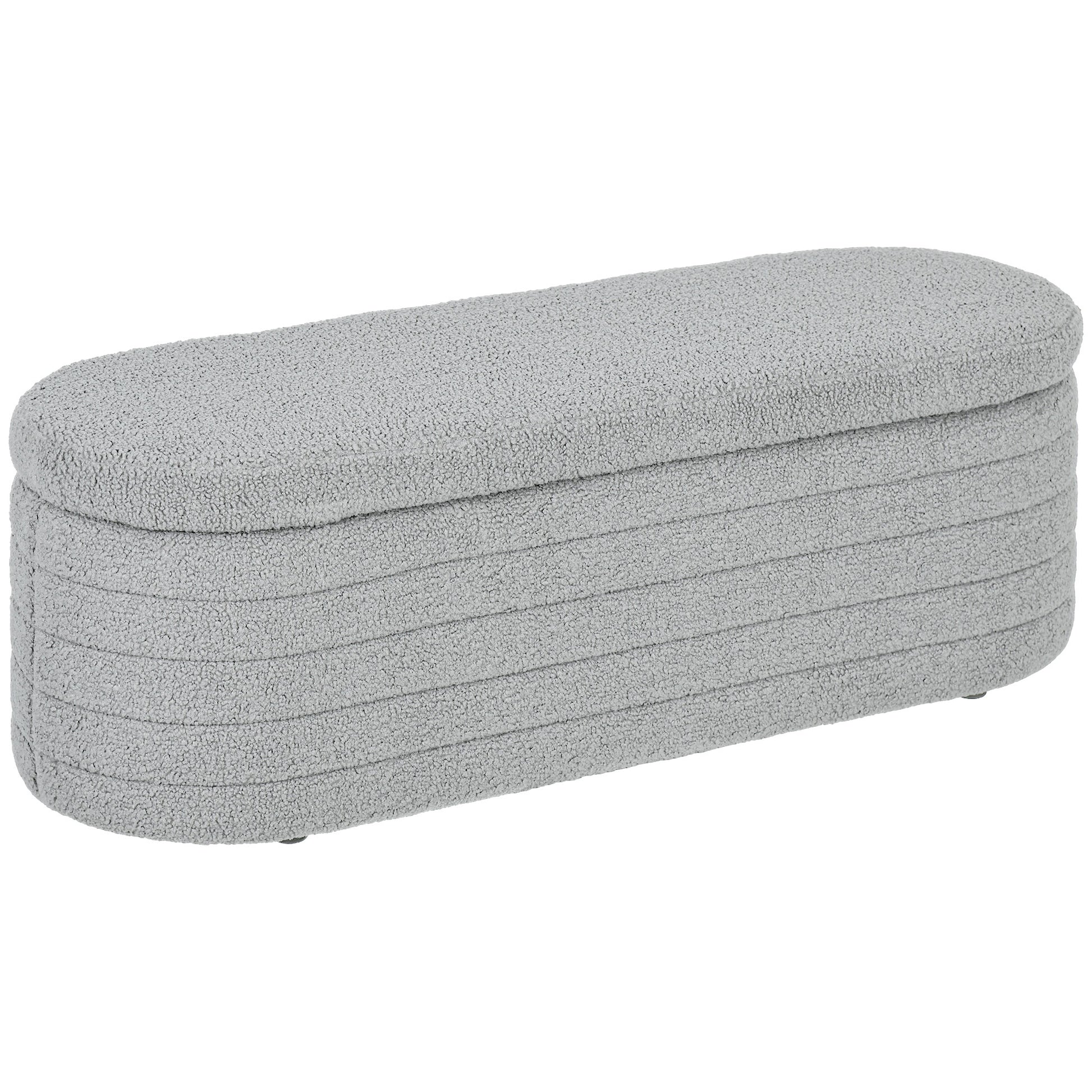 Upholstered Bedroom Bench, Teddy Fabric Storage Bench with Eucalyptus Wood Legs for Entryway, Hallway, and Living Room, 116x41x40.5cm, Light Gray
