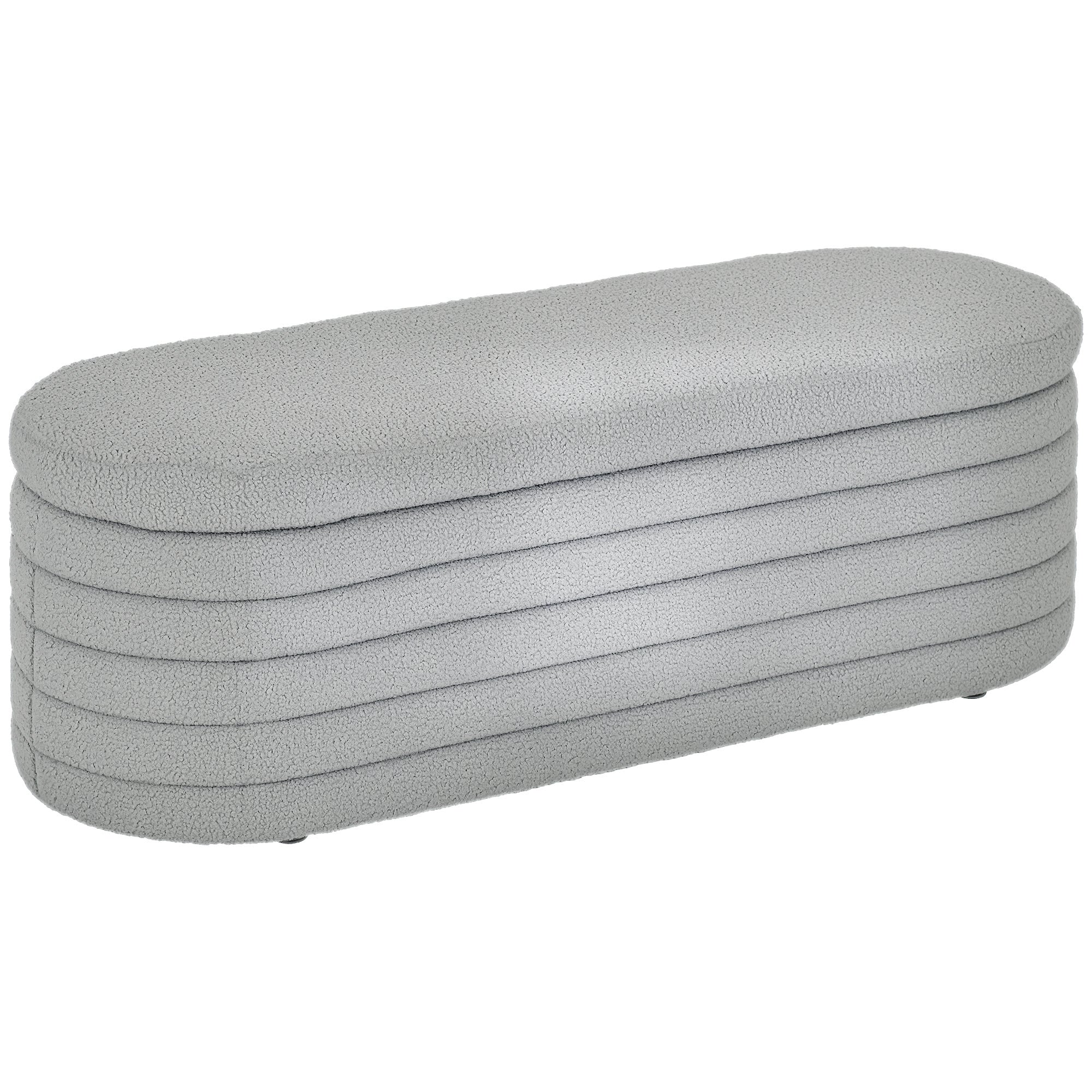 Upholstered Bedroom Bench, Teddy Fabric Storage Bench with Eucalyptus Wood Legs for Entryway, Hallway, and Living Room, 116x41x40.5cm, Light Gray