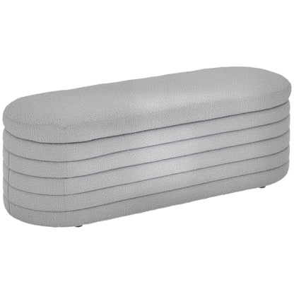 Upholstered Bedroom Bench, Teddy Fabric Storage Bench with Eucalyptus Wood Legs for Entryway, Hallway, and Living Room, 116x41x40.5cm, Light Gray