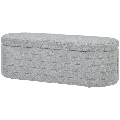 Upholstered Bedroom Bench, Teddy Fabric Storage Bench with Eucalyptus Wood Legs for Entryway, Hallway, and Living Room, 116x41x40.5cm, Light Gray