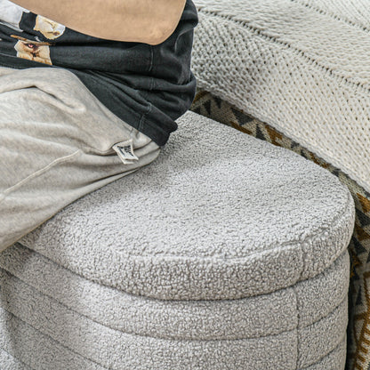 Upholstered Bedroom Bench, Teddy Fabric Storage Bench with Eucalyptus Wood Legs for Entryway, Hallway, and Living Room, 116x41x40.5cm, Light Gray