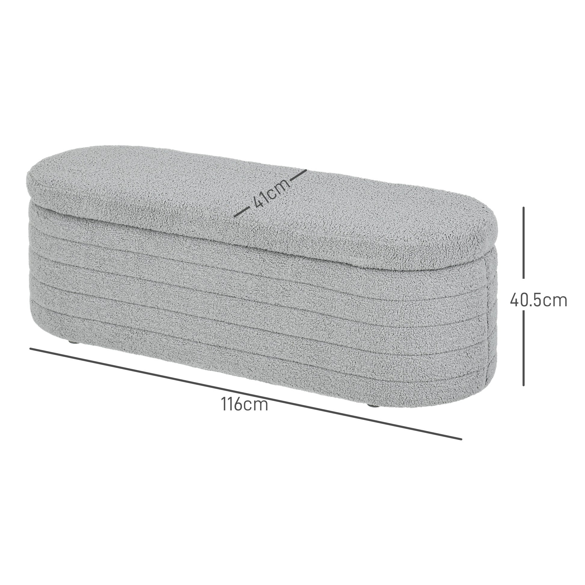 Upholstered Bedroom Bench, Teddy Fabric Storage Bench with Eucalyptus Wood Legs for Entryway, Hallway, and Living Room, 116x41x40.5cm, Light Gray