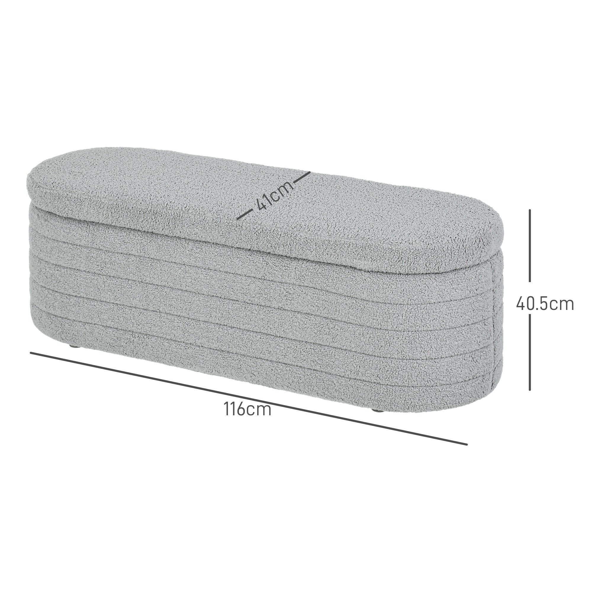 Upholstered Bedroom Bench, Teddy Fabric Storage Bench with Eucalyptus Wood Legs for Entryway, Hallway, and Living Room, 116x41x40.5cm, Light Gray
