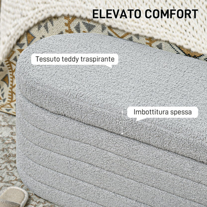 Upholstered Bedroom Bench, Teddy Fabric Storage Bench with Eucalyptus Wood Legs for Entryway, Hallway, and Living Room, 116x41x40.5cm, Light Gray