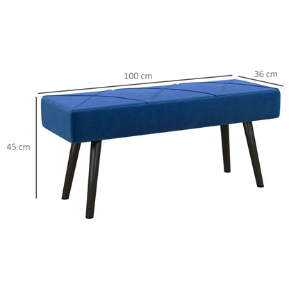 Upholstered Bench in Velvet Look, Bed Bench with X-Pattern, Steel Legs, Shoe Bench for Bedroom, Living Room, Hallway, 100 x 36 x 45 cm, Blue