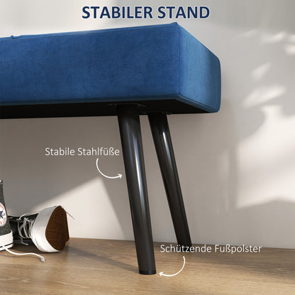 Upholstered Bench in Velvet Look, Bed Bench with X-Pattern, Steel Legs, Shoe Bench for Bedroom, Living Room, Hallway, 100 x 36 x 45 cm, Blue