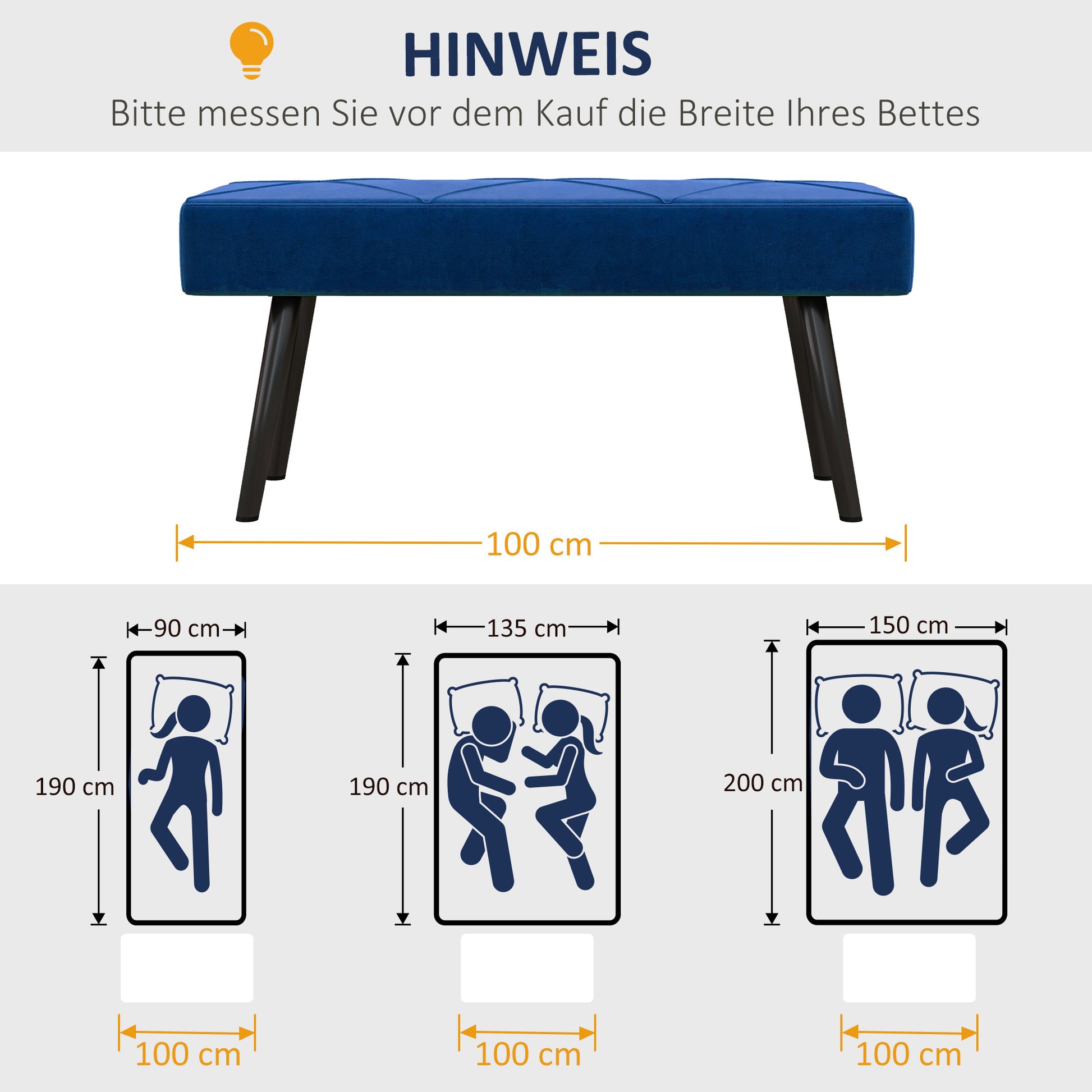 Upholstered Bench in Velvet Look, Bed Bench with X-Pattern, Steel Legs, Shoe Bench for Bedroom, Living Room, Hallway, 100 x 36 x 45 cm, Blue