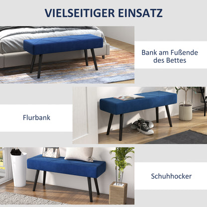 Upholstered Bench in Velvet Look, Bed Bench with X-Pattern, Steel Legs, Shoe Bench for Bedroom, Living Room, Hallway, 100 x 36 x 45 cm, Blue