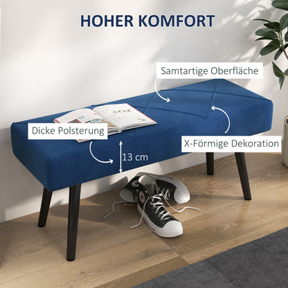 Upholstered Bench in Velvet Look, Bed Bench with X-Pattern, Steel Legs, Shoe Bench for Bedroom, Living Room, Hallway, 100 x 36 x 45 cm, Blue