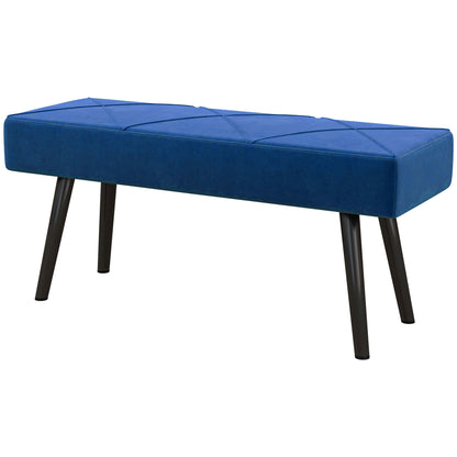 Upholstered Bench in Velvet Look, Bed Bench with X-Pattern, Steel Legs, Shoe Bench for Bedroom, Living Room, Hallway, 100 x 36 x 45 cm, Blue