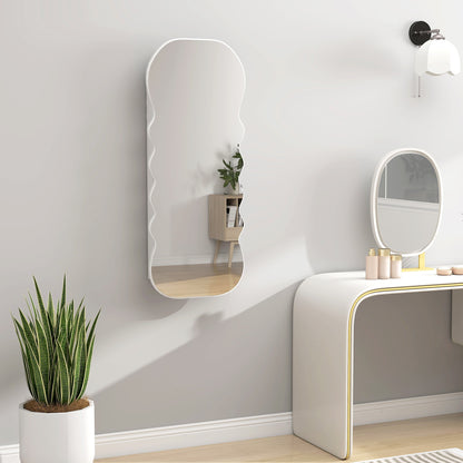 LED Jewelry Mirror with 3-Color Light, Wall- or Door-Mount Jewelry Cabinet with Lock, Full-Length Wavy Design, White