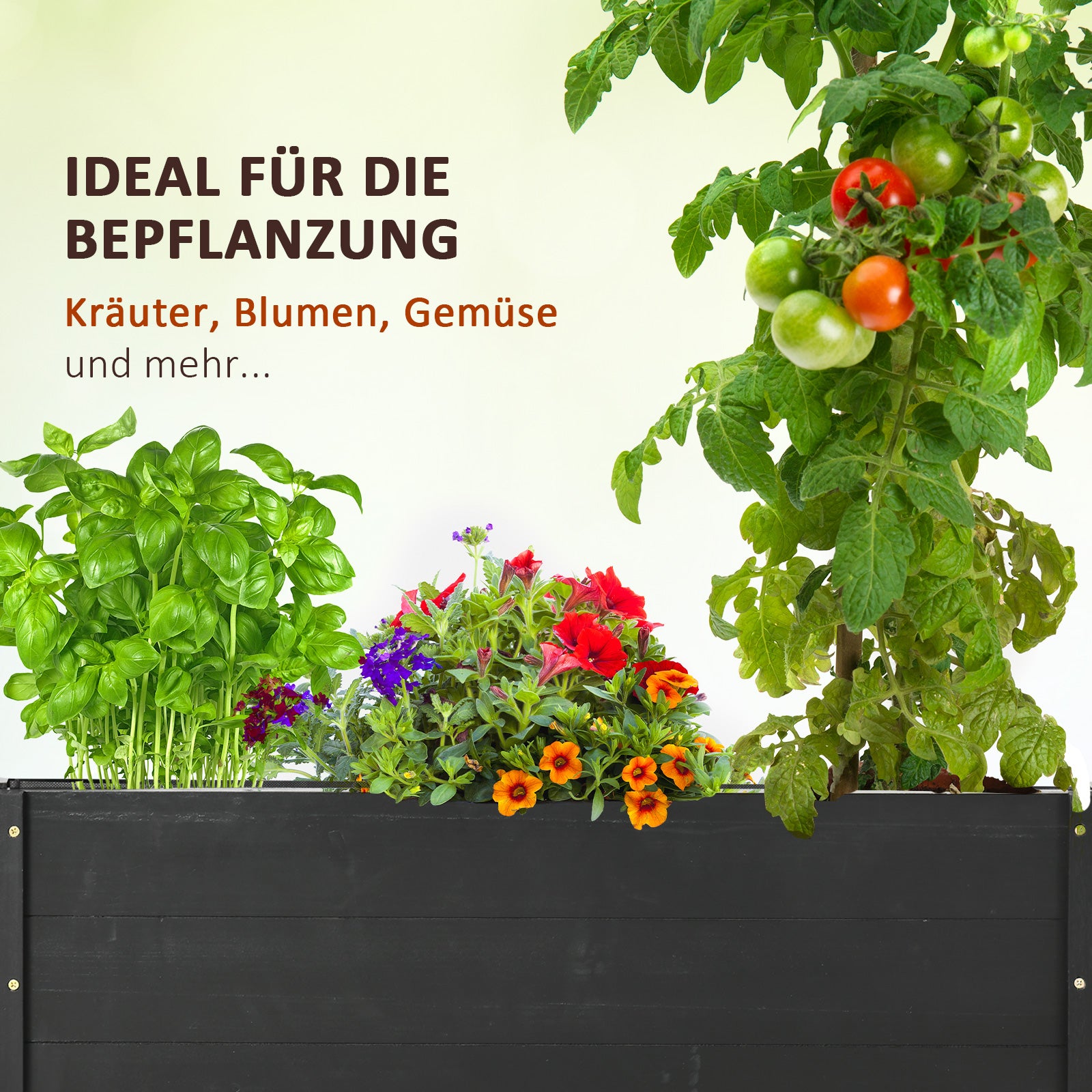 Solid Wood Raised Garden Bed with Wheels, Planting Bed with Rollers, Greenhouse Planter Flower Box, Planting Box Planter 89x48x47cm for Garden, Terrace, Flower Pot for Climbing Plants, Flowers, Black