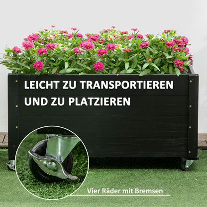 Solid Wood Raised Garden Bed with Wheels, Planting Bed with Rollers, Greenhouse Planter Flower Box, Planting Box Planter 89x48x47cm for Garden, Terrace, Flower Pot for Climbing Plants, Flowers, Black