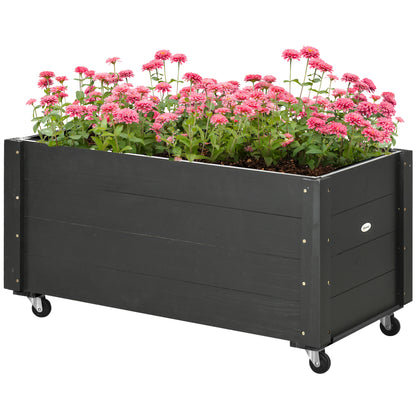 Solid Wood Raised Garden Bed with Wheels, Planting Bed with Rollers, Greenhouse Planter Flower Box, Planting Box Planter 89x48x47cm for Garden, Terrace, Flower Pot for Climbing Plants, Flowers, Black