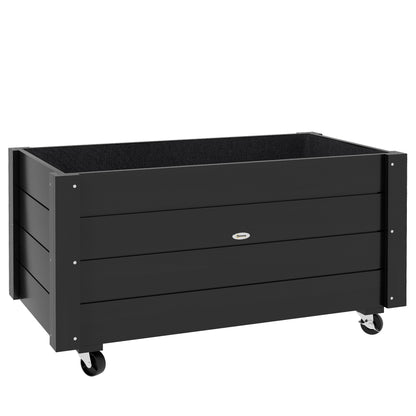 Solid Wood Raised Garden Bed with Wheels, Planting Bed with Rollers, Greenhouse Planter Flower Box, Planting Box Planter 89x48x47cm for Garden, Terrace, Flower Pot for Climbing Plants, Flowers, Black