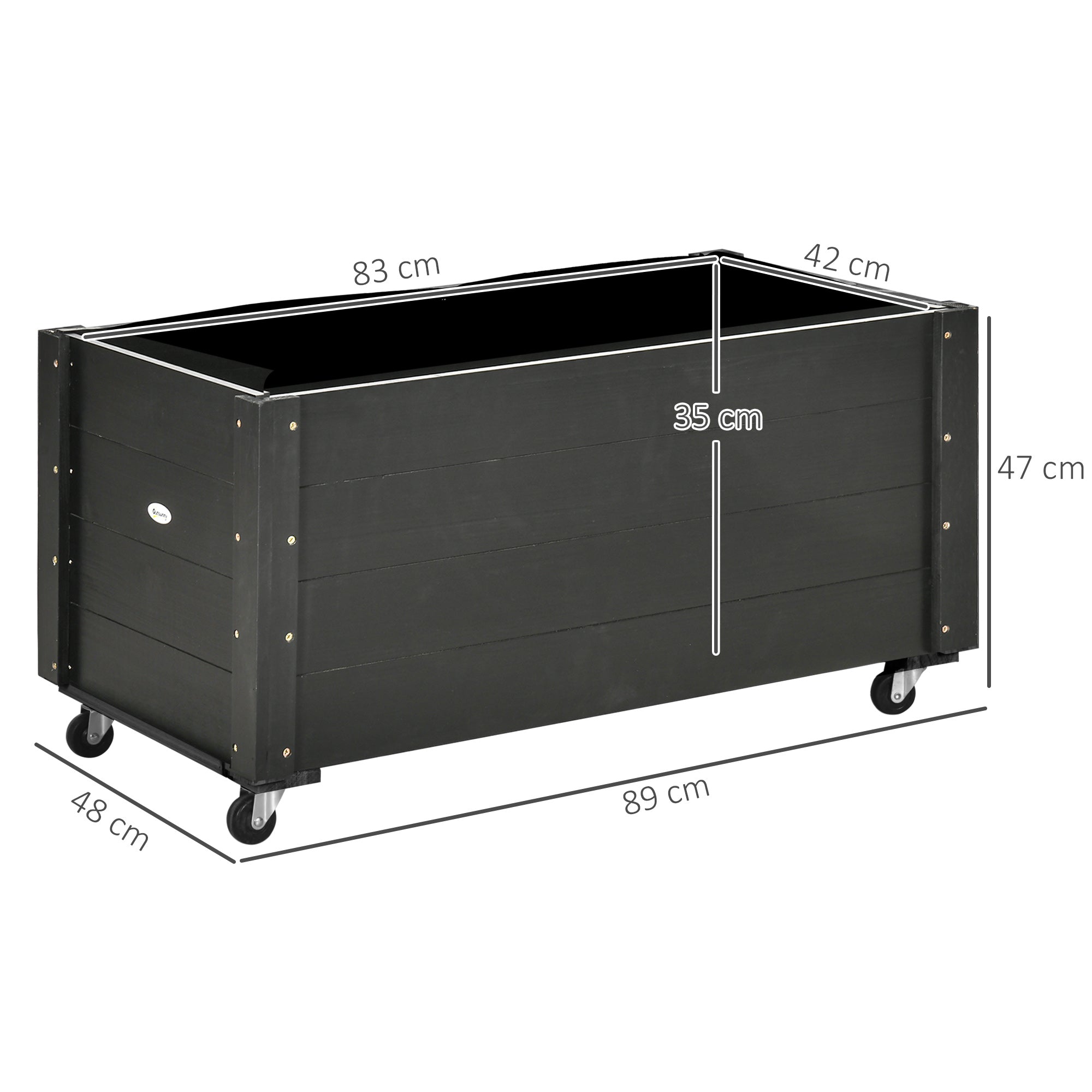 Solid Wood Raised Garden Bed with Wheels, Planting Bed with Rollers, Greenhouse Planter Flower Box, Planting Box Planter 89x48x47cm for Garden, Terrace, Flower Pot for Climbing Plants, Flowers, Black