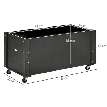 Solid Wood Raised Garden Bed with Wheels, Planting Bed with Rollers, Greenhouse Planter Flower Box, Planting Box Planter 89x48x47cm for Garden, Terrace, Flower Pot for Climbing Plants, Flowers, Black
