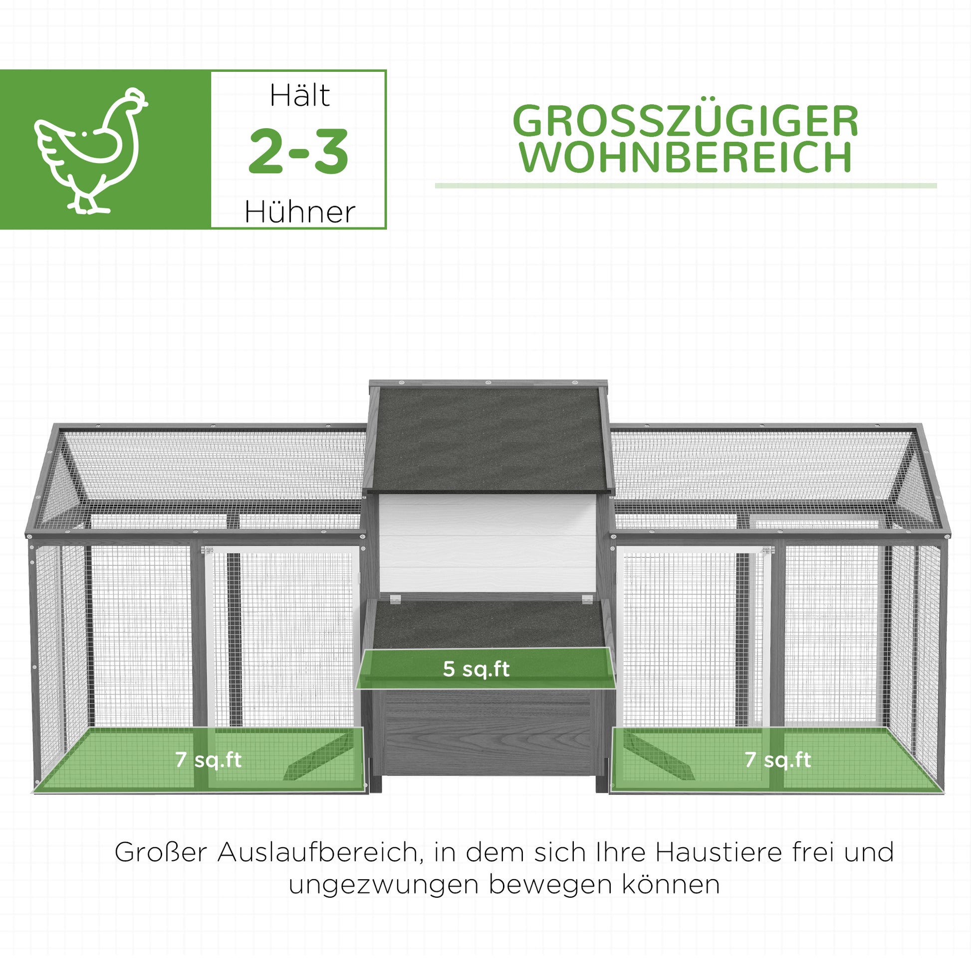 Chicken Coop Wood Chicken House with Nesting Box Poultry Cage with Ramp, Chicken Run with Tray, Gray, 247 x 125 x 113.5 cm