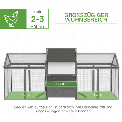 Chicken Coop Wood Chicken House with Nesting Box Poultry Cage with Ramp, Chicken Run with Tray, Gray, 247 x 125 x 113.5 cm