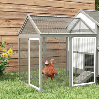 Chicken Coop Wood Chicken House with Nesting Box Poultry Cage with Ramp, Chicken Run with Tray, Gray, 247 x 125 x 113.5 cm