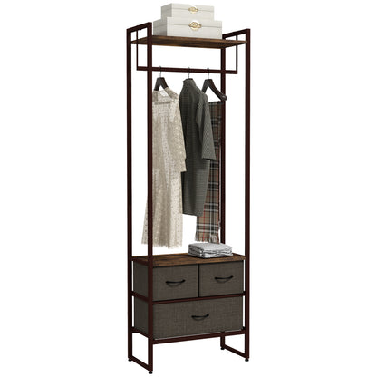 Clothing Rack, Coat Rack, Clothes Rack with 3 Fabric Drawers, Storage Shelves, and Hanging Rod, for Entryway, Bedroom, 58.5 x 30 x 178 cm, Brown