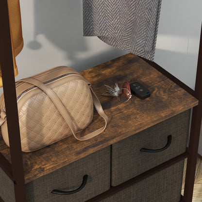 Clothing Rack, Coat Rack, Clothes Rack with 3 Fabric Drawers, Storage Shelves, and Hanging Rod, for Entryway, Bedroom, 58.5 x 30 x 178 cm, Brown