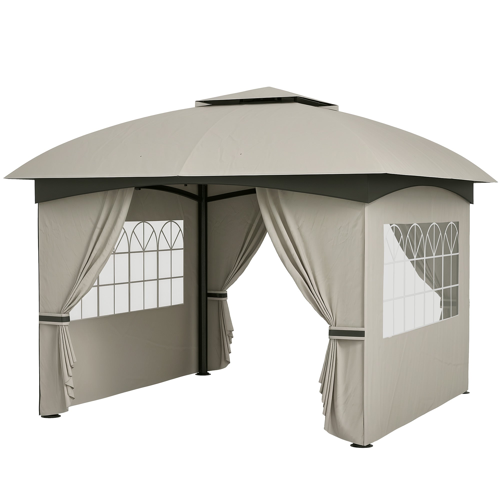 Gazebo approx. 3.4x3.4 m water-resistant Garden Gazebo with 4 Sidewalls, Double Roof, Party Tent with UV Protection Garden Tent with Galvanized Metal Frame, for Garden Light Gray