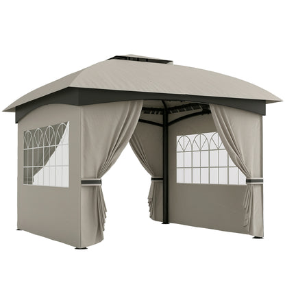 Gazebo approx. 3.4x3.4 m water-resistant Garden Gazebo with 4 Sidewalls, Double Roof, Party Tent with UV Protection Garden Tent with Galvanized Metal Frame, for Garden Light Gray