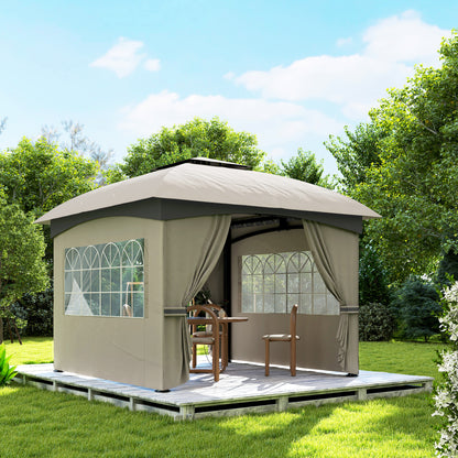 Gazebo approx. 3.4x3.4 m water-resistant Garden Gazebo with 4 Sidewalls, Double Roof, Party Tent with UV Protection Garden Tent with Galvanized Metal Frame, for Garden Light Gray
