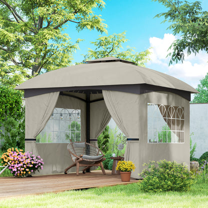 Gazebo approx. 3.4x3.4 m water-resistant Garden Gazebo with 4 Sidewalls, Double Roof, Party Tent with UV Protection Garden Tent with Galvanized Metal Frame, for Garden Light Gray