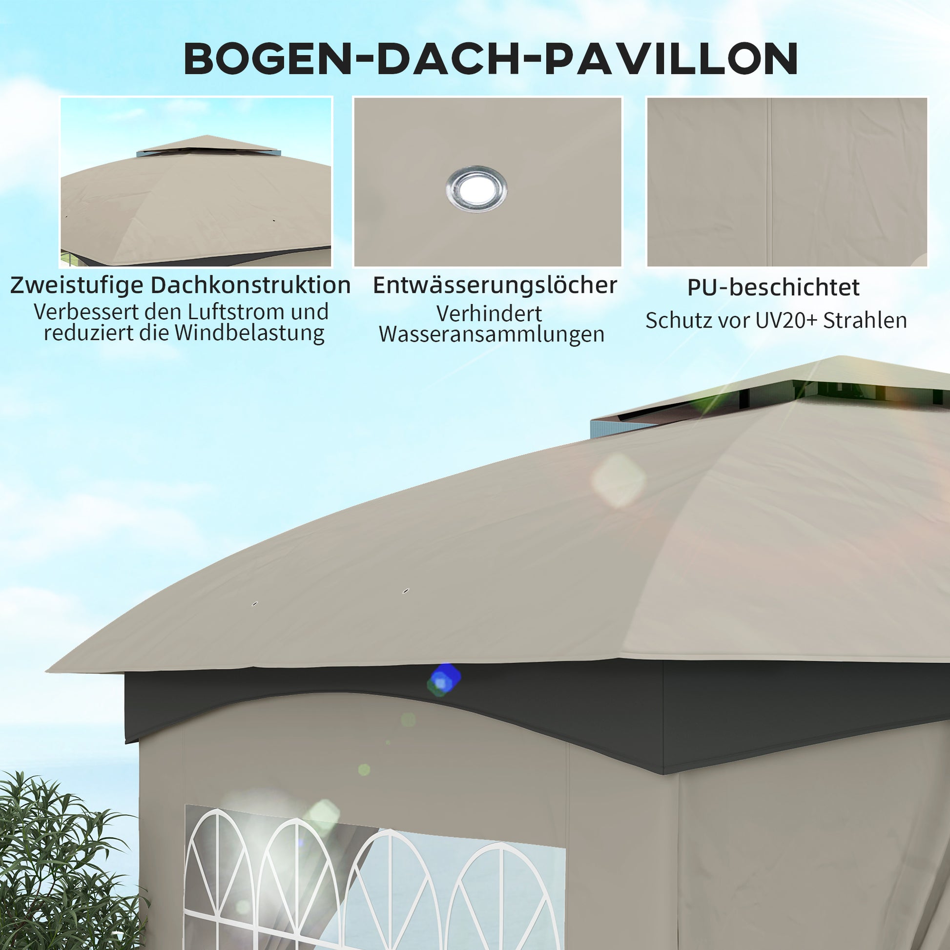 Gazebo approx. 3.4x3.4 m water-resistant Garden Gazebo with 4 Sidewalls, Double Roof, Party Tent with UV Protection Garden Tent with Galvanized Metal Frame, for Garden Light Gray