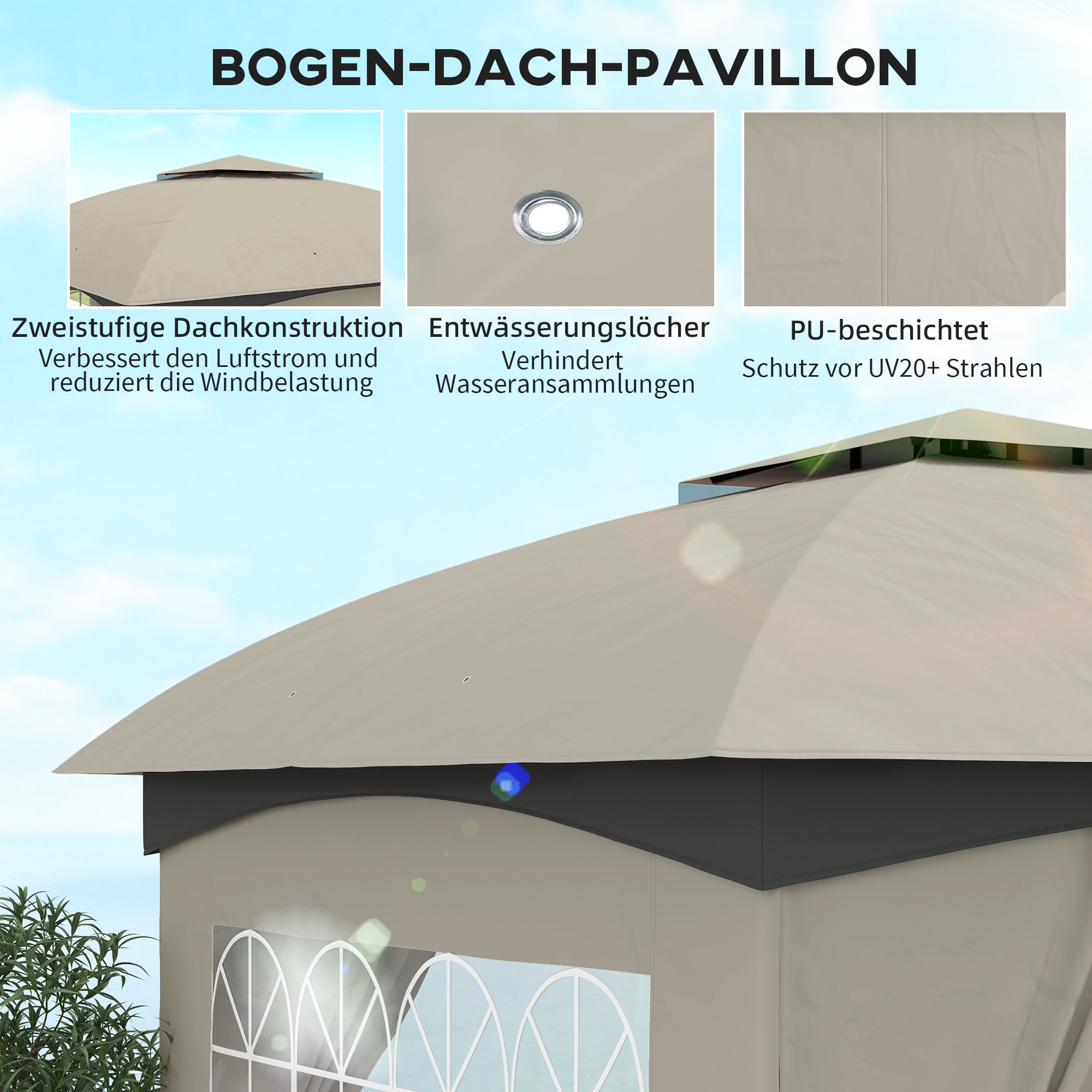 Gazebo approx. 3.4x3.4 m water-resistant Garden Gazebo with 4 Sidewalls, Double Roof, Party Tent with UV Protection Garden Tent with Galvanized Metal Frame, for Garden Light Gray