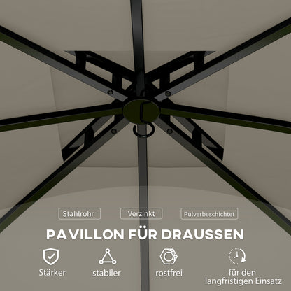 Gazebo approx. 3.4x3.4 m water-resistant Garden Gazebo with 4 Sidewalls, Double Roof, Party Tent with UV Protection Garden Tent with Galvanized Metal Frame, for Garden Light Gray