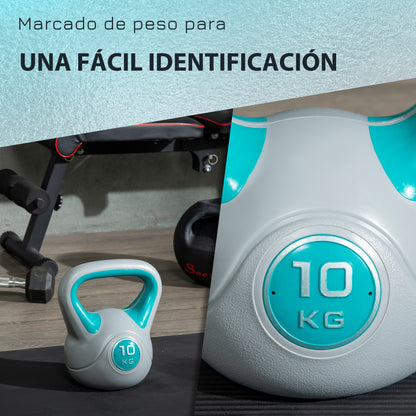 SPORTNOW 10 kg Kettlebell Blue and Gray with PU Coating and Sand Filling Wide Handle for Home Gym Bodybuilding Training 22x16x26 cm