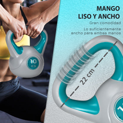 SPORTNOW 10 kg Kettlebell Blue and Gray with PU Coating and Sand Filling Wide Handle for Home Gym Bodybuilding Training 22x16x26 cm