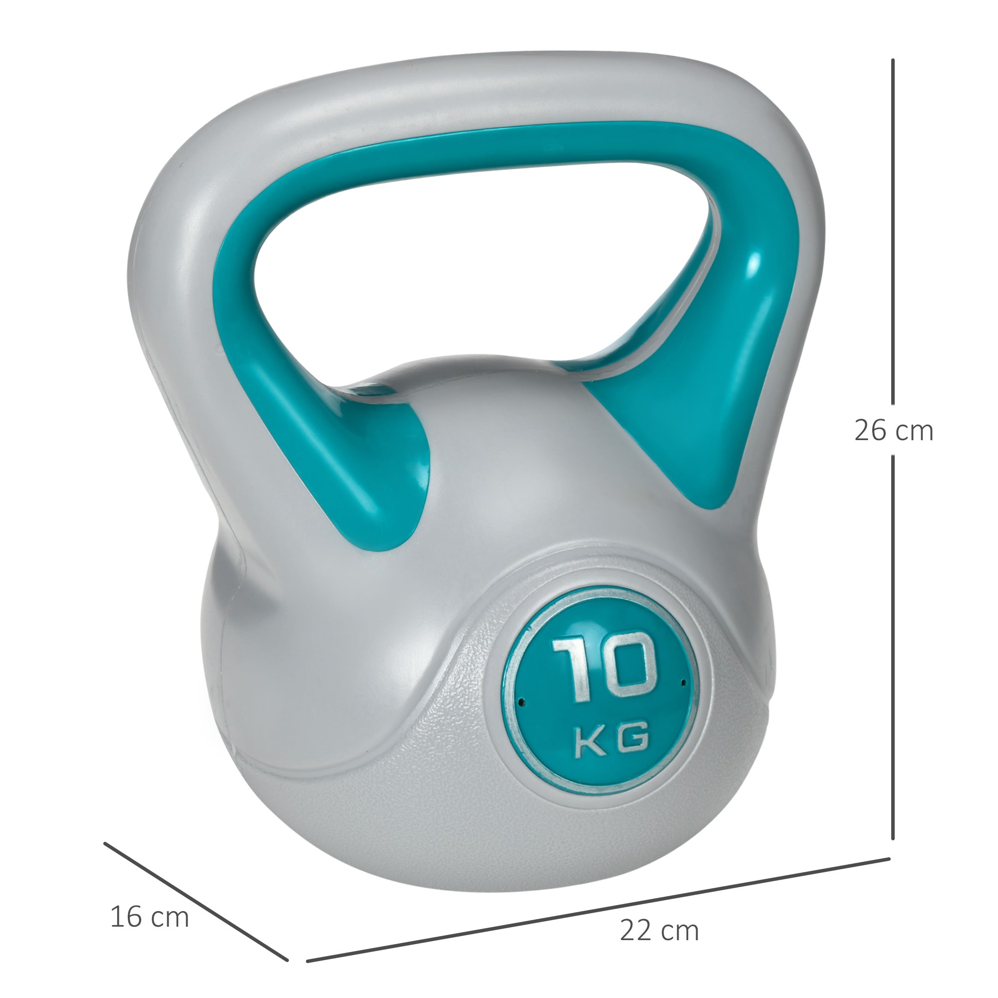 SPORTNOW 10 kg Kettlebell Blue and Gray with PU Coating and Sand Filling Wide Handle for Home Gym Bodybuilding Training 22x16x26 cm