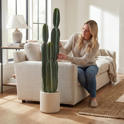 44 in (111 cm) Artificial Potted Cactus — Realistic Large Indoor Plant for Living Room, Bedroom, Office, Patio