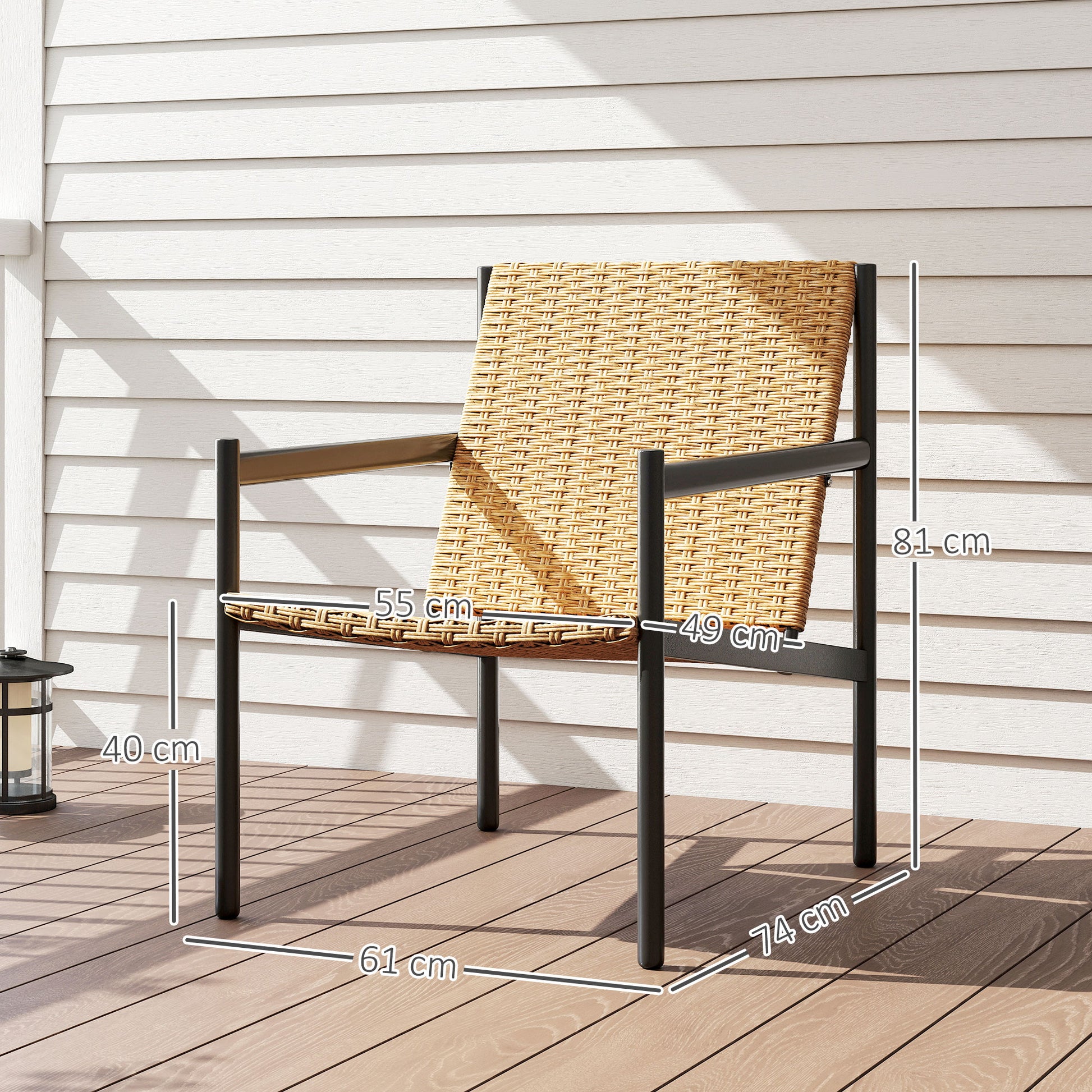 Single Garden Rattan Chair Outdoor Weather-Resistant Chair with Armrests Inclined Backrest and Steel Frame 120 kg Capacity for Terrace Patio Balcony Natural