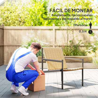 Single Garden Rattan Chair Outdoor Weather-Resistant Chair with Armrests Inclined Backrest and Steel Frame 120 kg Capacity for Terrace Patio Balcony Natural