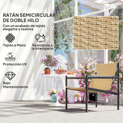 Single Garden Rattan Chair Outdoor Weather-Resistant Chair with Armrests Inclined Backrest and Steel Frame 120 kg Capacity for Terrace Patio Balcony Natural