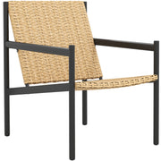 Single Garden Rattan Chair Outdoor Weather-Resistant Chair with Armrests Inclined Backrest and Steel Frame 120 kg Capacity for Terrace Patio Balcony Natural