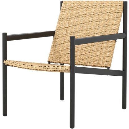 Single Garden Rattan Chair Outdoor Weather-Resistant Chair with Armrests Inclined Backrest and Steel Frame 120 kg Capacity for Terrace Patio Balcony Natural