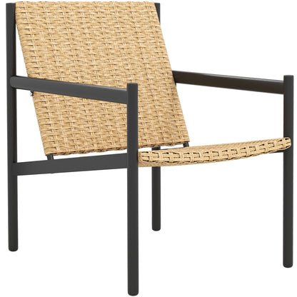 Single Garden Rattan Chair Outdoor Weather-Resistant Chair with Armrests Inclined Backrest and Steel Frame 120 kg Capacity for Terrace Patio Balcony Natural