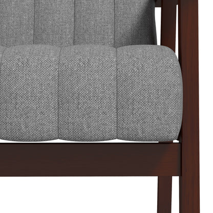 Fabric Bedroom Armchair, Upholstered Chair with Wooden Armrests and Tubular Stitching, Gray