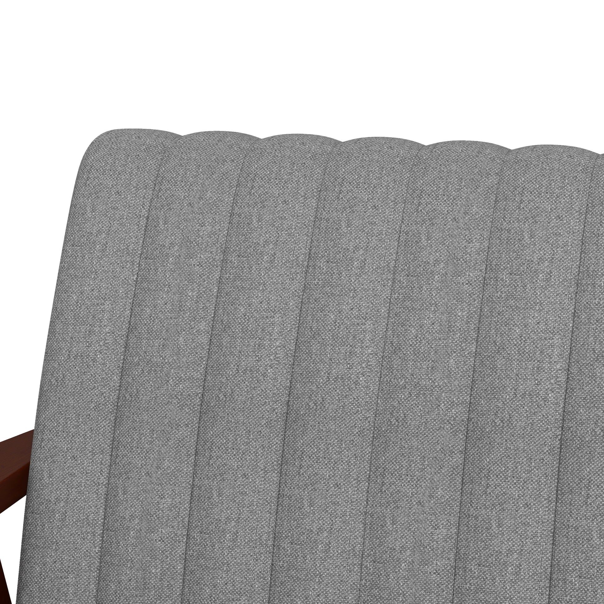 Fabric Bedroom Armchair, Upholstered Chair with Wooden Armrests and Tubular Stitching, Gray